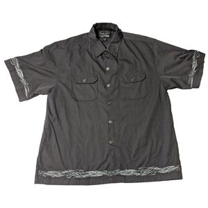 CHROME‎ EAGLE Men  XL Gray Snap Button Embroidered Moto Mechanics Shirt